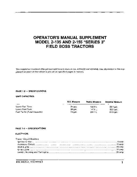 AGCO 2-135 2-155 Tractor (series 3 supplement) Operator Manual 432443D1 English