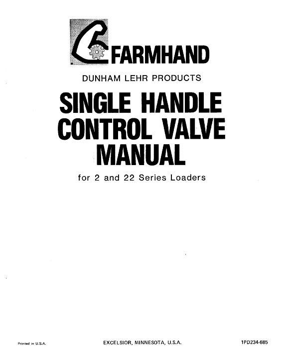 AGCO 2 22 Loader (single handle control valve) Operator Manual 1PD234685 English