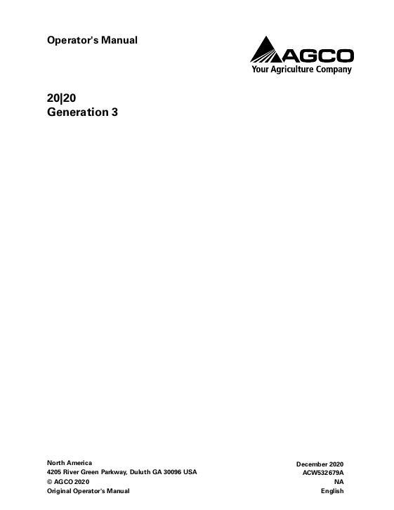 AGCO 20 20 Generation 3 Planter System Operator Manual ACW532679A English