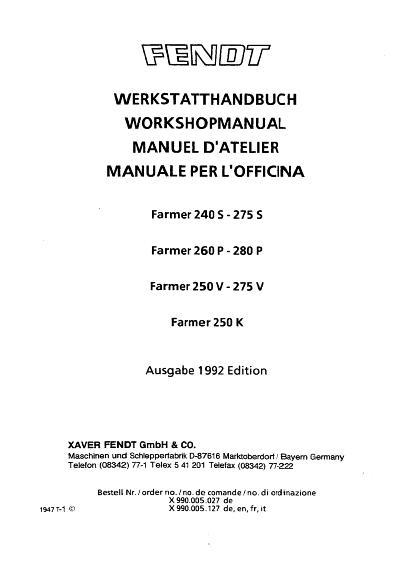 AGCO 200 Series Farmer Tractor Service Manual 72318002 Multiple