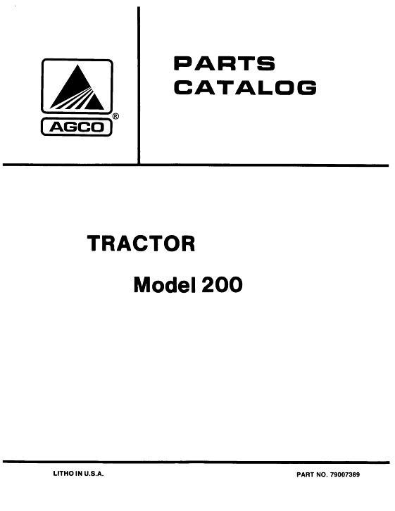 AGCO 200 Tractor Parts Book 79007389 English