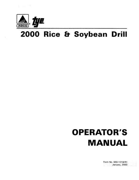 AGCO 2000 Drill (rice & soybean, 1996) Operator Manual 000-1218R1 English