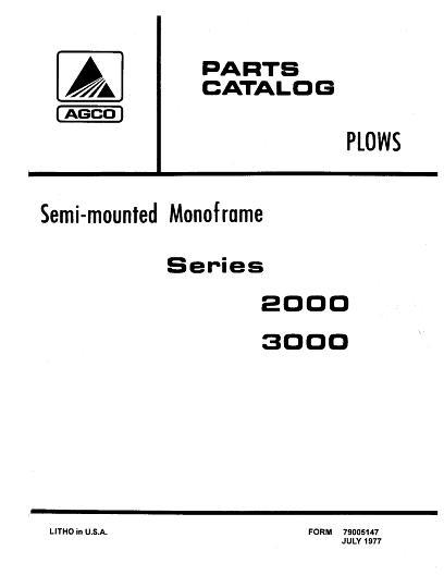 AGCO 2000 Series 3000 Series Semi-Mounted Plow (16 - 18 ft bottom) Parts Book 79005147 English