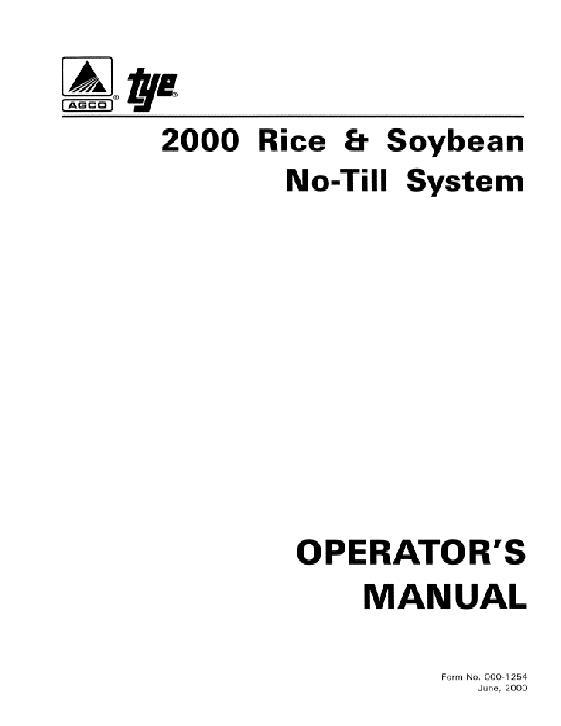 AGCO 2000 Series NoTill System (rice & soybean, 2000) Operator Manual 000-1254 English