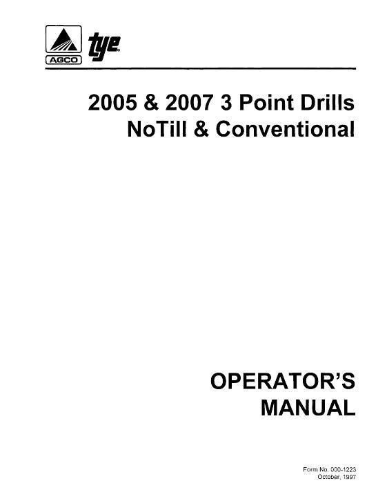AGCO 2005 2007 Drill (3 point, no till and conventional) Operator Manual 000-1223 English
