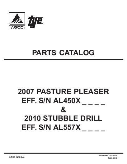 AGCO 2007 2010 Pasture Pleaser & Stubble Drill (later) Parts Book 79019495 English