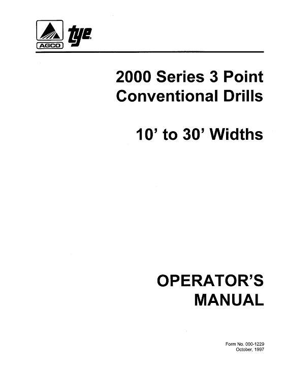 AGCO 2010 2015 2020 2027 2030 Drill (3 point, conv., 1997) Operator Manual 000-1229 English