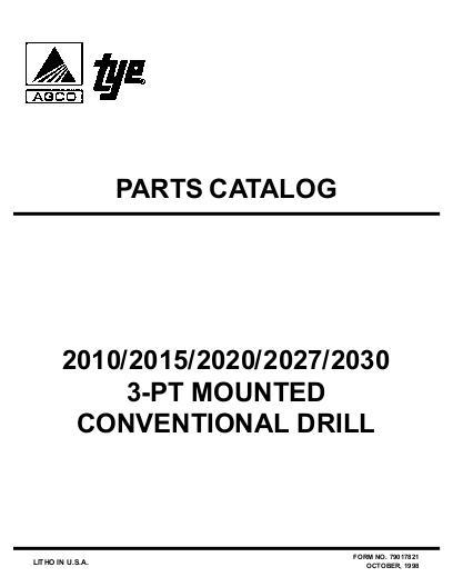 AGCO 2010 2015 2020 2027 2030 Drill (3 point, conv., 1997) Parts Book 79017821 English