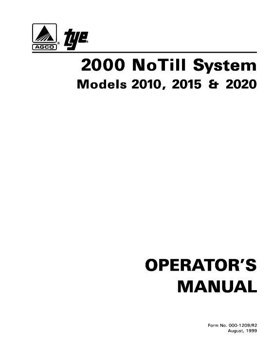 AGCO 2010 2015 2020 No Till System (1999) Operator Manual 000-1209R2 English