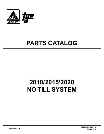 AGCO 2010 2015 2020 No Till System (1999) Parts Book 79017472 English