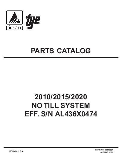 AGCO 2010 2015 2020 No Till System (eff sn AL436X0474) Parts Book 79019497 English