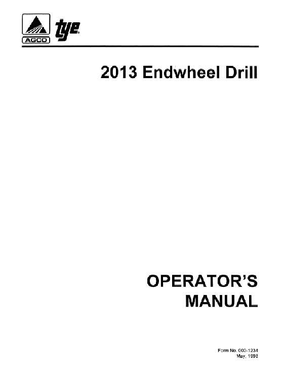 AGCO 2013 End Wheel Drill (1998) Operator Manual 000-1234 English