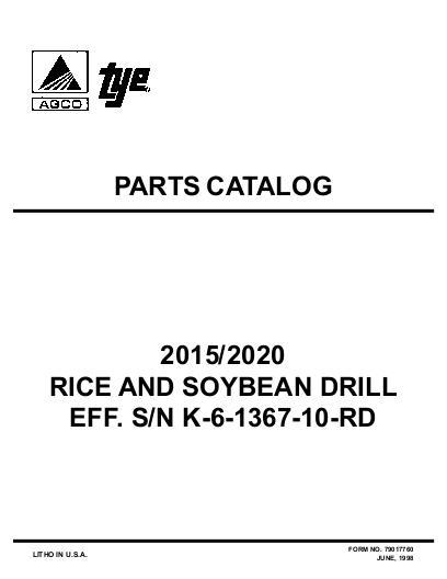 AGCO 2015 2020 Drill (rice & soybean, eff snK-6-1367-10-RD, 1996) Parts Book 79017760 English