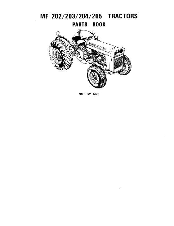 AGCO 202 203 204 205 Utility Tractor Parts Book 651104M94 English