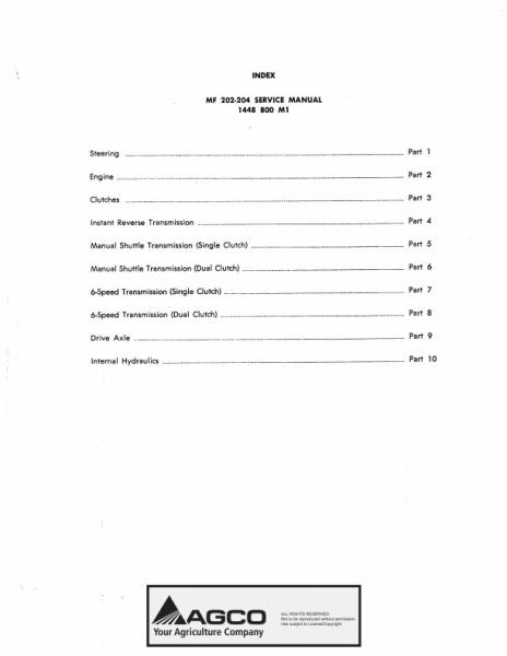 AGCO 202 204 Utility Tractor (packet) Service Manual 1448800M1 English