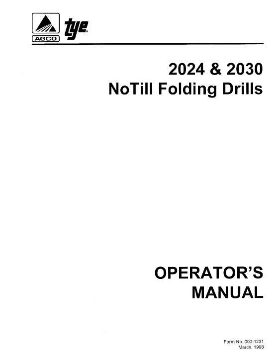 AGCO 2024 2030 No Till Drill (folding, 1998) Operator Manual 000-1231 English
