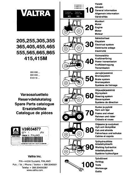 AGCO 205 255 305 355 365 405 455 465 555 565 665 865 415 415M Tractor Parts Book V39034577 English