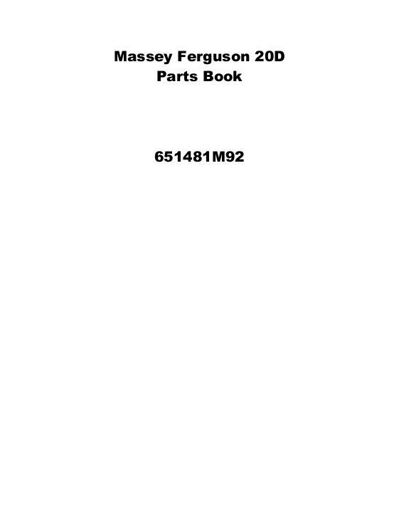 AGCO 20D TL 20D Turf 20D Utility Tractor Parts Book 651481M92 English