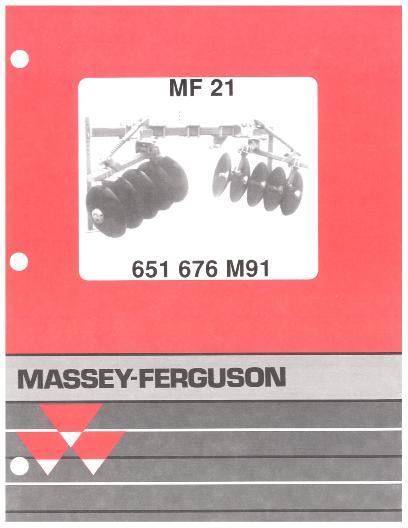 AGCO 21 Disc Harrow (add on plow attachment) Parts Book 651676M91 English