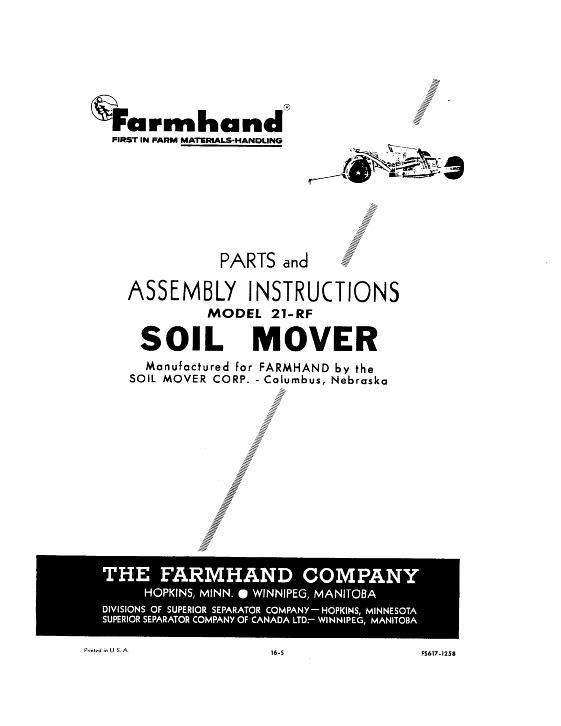 AGCO 21-RF Soil Mover (1958) Operator Manual FS6171258 English