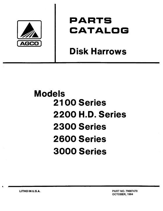 AGCO 2100 2200 2300 2600 (prior sn 4575) Disc Harrow Parts Book 79007470 English