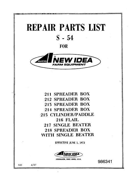 AGCO 211 212 213 214 215 216 217 218 Manure Spreader Parts Book 986341 English