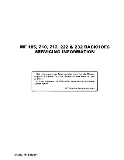 AGCO 212 220 222 232 Backhoe (detachable) Service Manual 1448552M1 English
