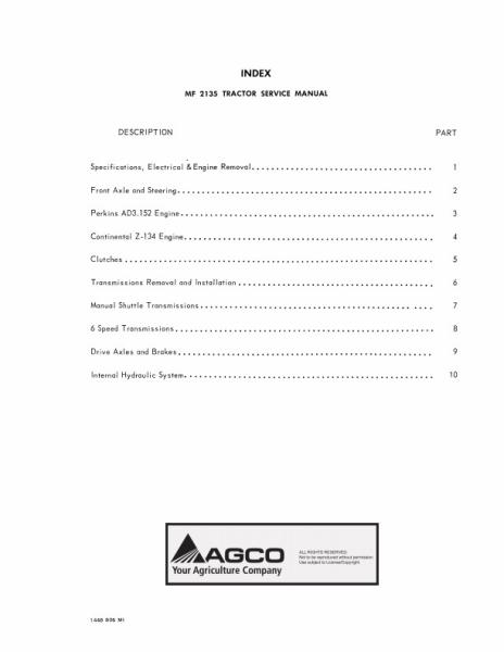 AGCO 2135 Turf Utility Tractor (packet) Service Manual 1448806M1 English