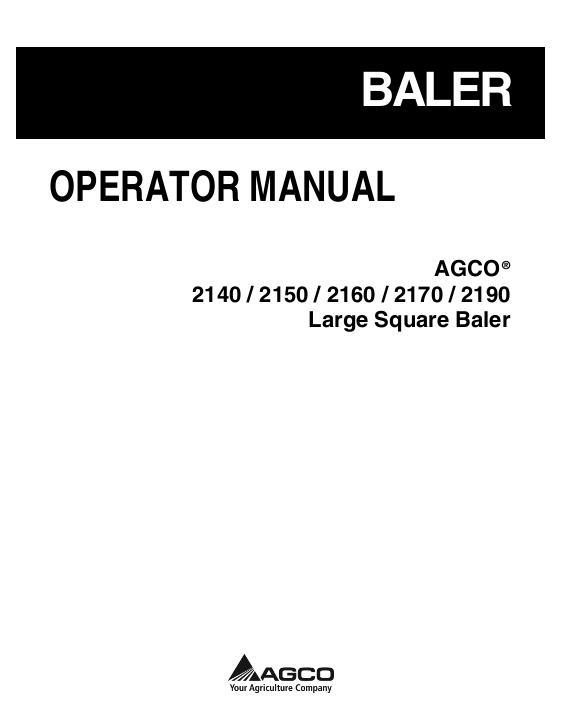 AGCO 2140 2150 2160 2170 2190 Baler Operator Manual 700734986A English