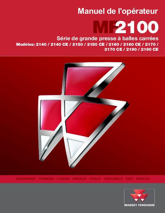 AGCO 2140 2150 2160 2170 2190 Big Baler Operator Manual 700734991E French