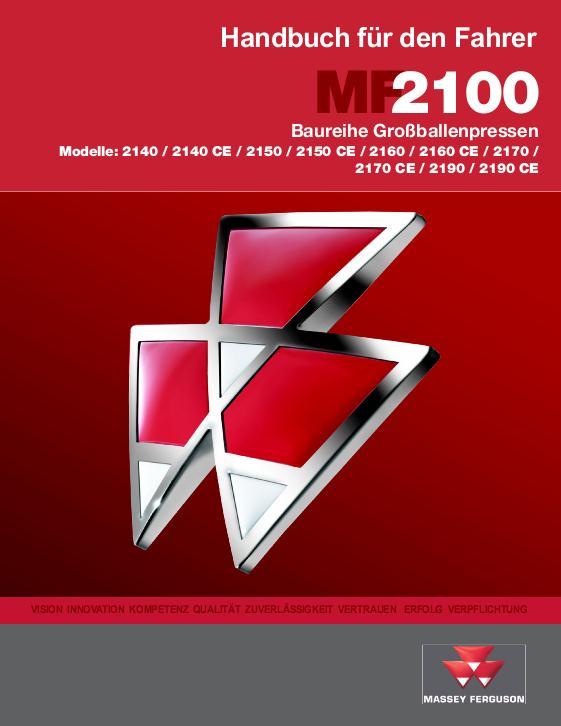 AGCO 2140 2150 2160 2170 2190 Big Baler Operator Manual 700734995E German