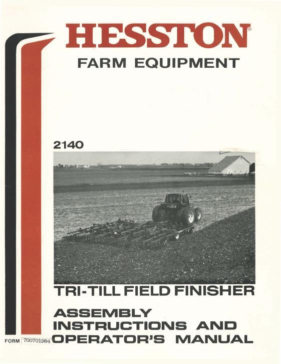 AGCO 2140 Tri-Till Field Finisher Operator Manual 700701984 English