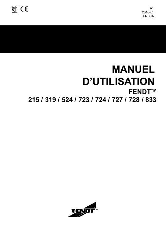 AGCO 215 319 524 723 724 727 728 833 Loader Operator Manual ACT0044490 French