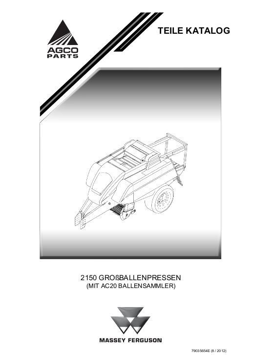 AGCO 2150 Big Baler (includes AC20 Bale Accumulator) Parts Book 79035654E German