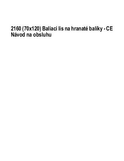 AGCO 2160 Baler (CE) Operator Manual 700731977D Slovakian