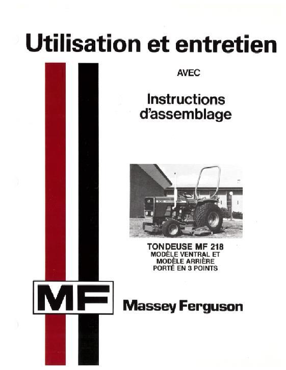AGCO 218 Mid-Mount Mower Operator Manual 1448542F2 French