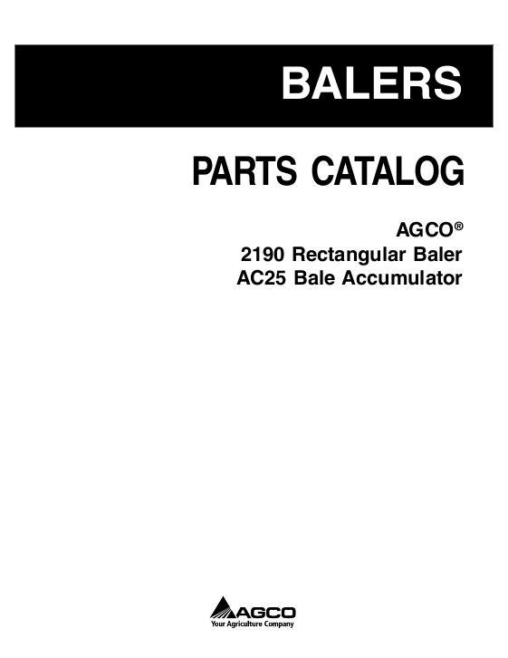 AGCO 2190 Baler AC25 Bale Accumulator Parts Book 700733266B English