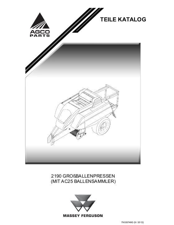AGCO 2190 Baler AC25 Bale Accumulator Parts Book 79035748G German
