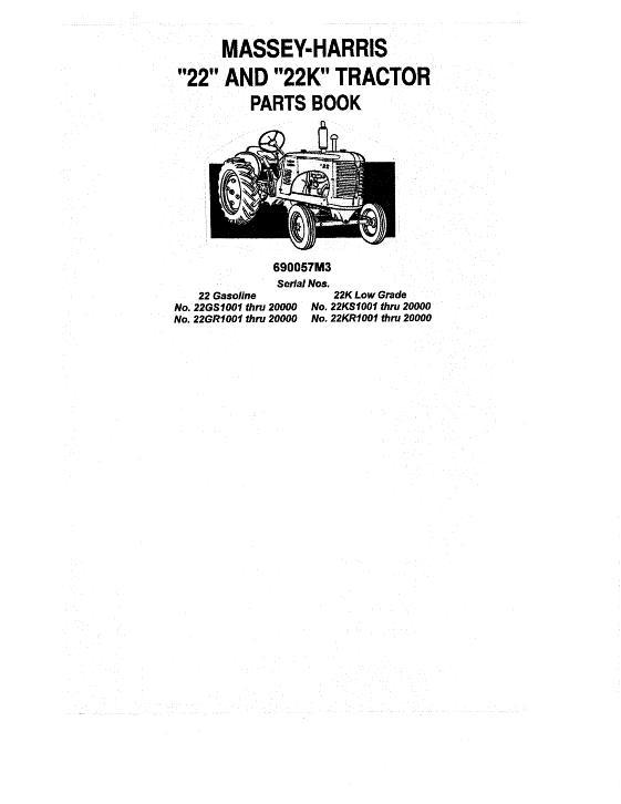 AGCO 22 22K Tractor Parts Book 690057M3 English
