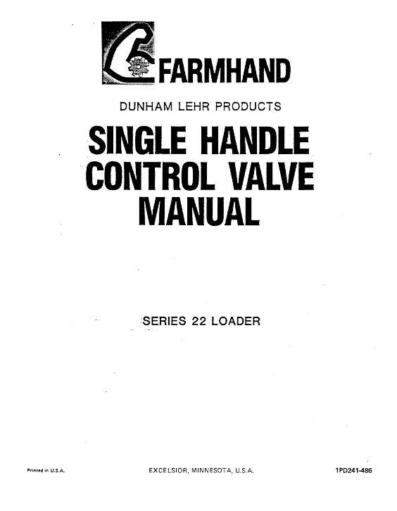 AGCO 22 Loader (single handle control valve) Operator Manual 1PD241486 English