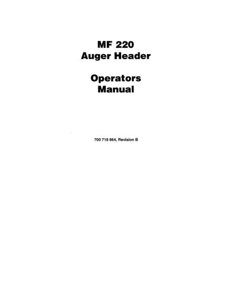 AGCO 220 Auger Header (14 - 16 ft) Operator Manual 700718864B English
