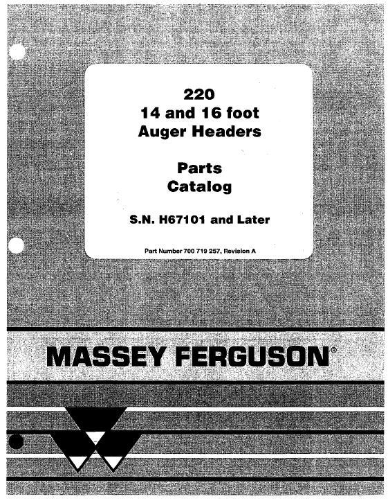 AGCO 220 Auger Header (14 - 16 ft) Parts Book 700719257A English