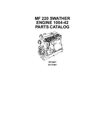 AGCO 220 Swather Engine (1004-42) Parts Book 651721M91 English
