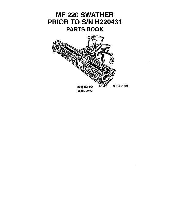 AGCO 220 Swather Parts Book 651695M92 English