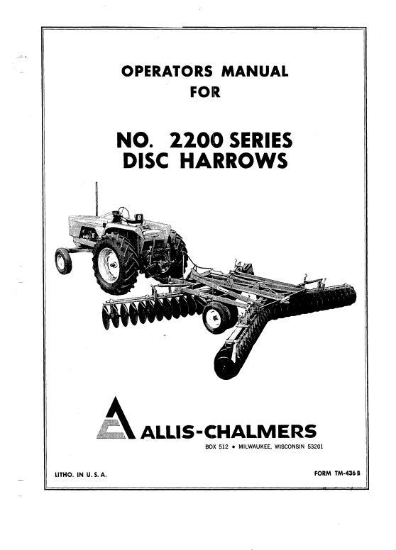 AGCO 2200 Series Disc Harrow (9, 10, 12, 14, 16, 18, & 20 ft) Operator Manual 70828291 English
