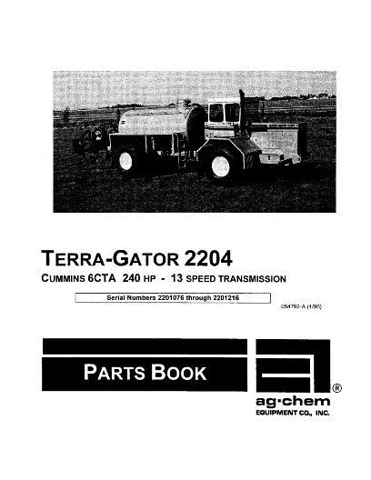 AGCO 2204 TerraGator (chassis, 6 CTA, 13 spd, sn 2201076 - 2201216) Parts Book AG054792 English