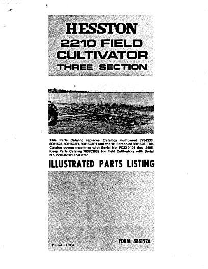 AGCO 2210 Field Cultivator (3 section, eff sn 0500 - 1851, 1977-82) Parts Book 8881526 English