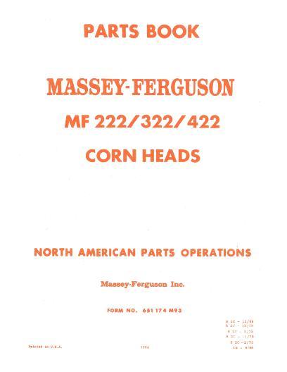 AGCO 222 322 422 Corn Head Parts Book 651174M93 English