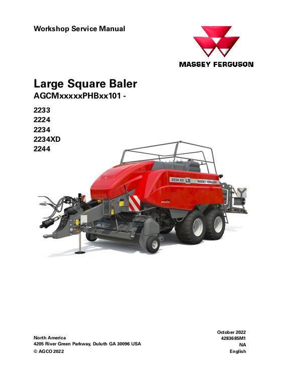 AGCO 2224 2233 2234 2234XD 2244 Large Square Baler (packet) Service Manual 4283685M1 English