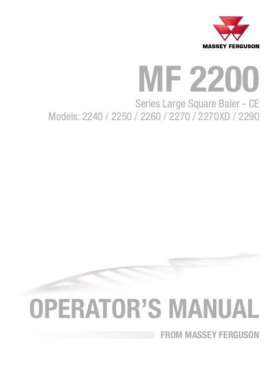 AGCO 2240 2250 2260 2270 2270XD 2290 Baler (CE) Operator Manual ACX3503600 English